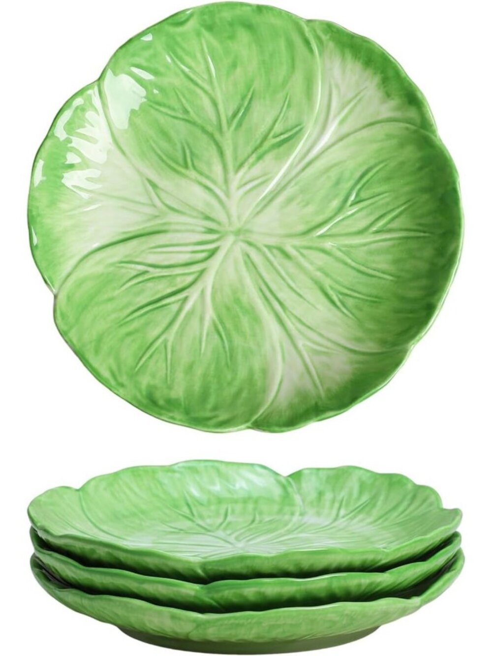 Set of 4 Cartoon Cabbage Ceramic Dinner Plates - Fun & Unique Tableware